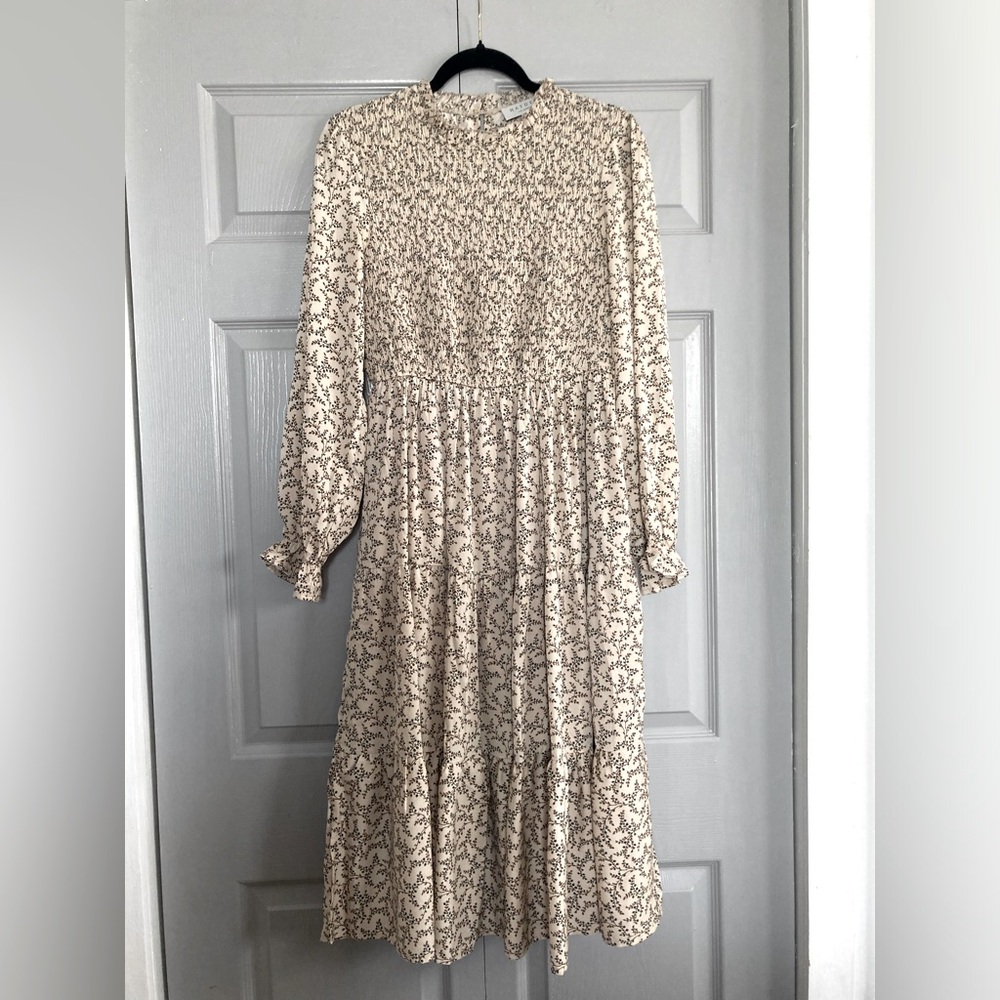 Floral Print Cream Midi Dress